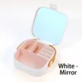 Portable white jewelry box featuring built-in mirror and pink divided multi-compartments - Silicone Mirror Box / 9CM*9CM*3.9CM / White