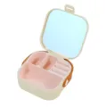 Portable jewelry box with built-in mirror and pink compartments in cream finish. - Silicone Mirror Box / 9CM*9CM*3.9CM / Beige