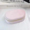 Rosa ovaler Samt-Schmuckkasten mit Reißverschluss für Reisen und Aufbewahrung - 14.5x10x5.5cm / Rosa