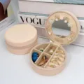 Tragbare runde Schmuckschatulle aus PU-Leder mit Spiegel und Ringfächern in Rosa - Runder Spiegel-Stil / 10*10*5 / Rosa