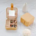 Élégante boîte à bijoux de voyage en cuir PU jaune avec miroir et fentes pour bagues - Style miroir avec bouton-pression / Kaki
