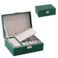 Elegante scatola portagioie verde a due strati in pelle PU per anelli e orecchini - Taglia L / Verde