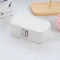 Minimalist portable white PU leather jewelry box for travel with silver metal clasp - PU Leather Snap Button Style / White