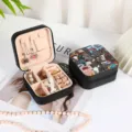 Compact travel jewelry organizer box with retro printed cover and multi-compartment interior - Style 30 Printed / 10x10x5cm