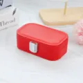 Compact portable red PU leather jewelry travel organizer box with secure silver clasp - PU Leather Snap Button Style / Red