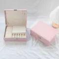 Portagioie rosa a due strati in pelle PU per conservare orecchini e vari anelli - Taglia L / Rosa