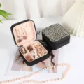 Portable leopard print jewelry box with pink velvet lining for rings and necklaces - Style 32 Printed / 10x10x5cm