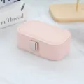 Elegant portable pink jewelry travel organizer box with silver metal clasp lock - PU Leather Snap Button Style / Pink