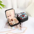 Portable square jewelry travel case with colorful patterned lid and pink velvet interior. - Style 34 Printed / 10x10x5cm
