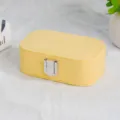 Portable yellow travel jewelry organizer box with silver latch and PU leather finish - PU Leather Snap Button Style / Creamy Yellow