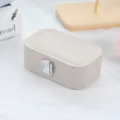 Elegant cream-beige portable jewelry storage box for travel with silver metal buckle - PU Leather Snap Button Style / Light Gray