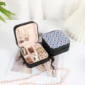 Portable black jewelry organizer box with elegant blue printed pattern for rings - Style 38 Printed / 10x10x5cm