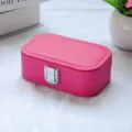 Portable rose red jewelry storage box with Saffiano texture and silver metal lock - Cross Grain Snap Button Style / Rose Red