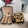 Sunflower pattern jewelry organizer box with rings and necklace displayed inside - Style 42 Sunflower Printed / 10x10x5cm