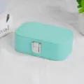 Portable mint green jewelry box with textured faux leather finish and silver latch - Cross Grain Snap Button Style / Tiffany Blue