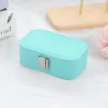 Portable mint green jewelry travel organizer box with secure silver metal clasp - PU Leather Snap Button Style / Tiffany Blue