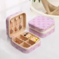 Purple floral portable jewelry box with zipper for rings, earrings and necklaces. - Pink and Purple Five-Petal Flower / 10x10x5cm