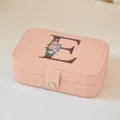 Joyero portátil de cuero PU rosa con estampado floral de la letra E - Mediano Doble Capa Estampado E / 16*11.5*5cm