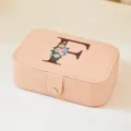 Joyero de cuero PU rosa con estampado floral de la letra F - Mediano Doble Capa Estampado F / 16*11.5*5cm