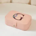 Joyero portátil de cuero PU rosa con estampado floral de la letra 'G' - Mediano Doble Capa Estampado G / 16*11.5*5cm