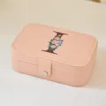 Joyero portátil de cuero PU rosa con un diseño floral de la letra inicial I grande - Mediano Doble Capa Estampado I / 16*11.5*5cm