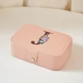 Elegante joyero portátil de cuero PU con inicial J floral en la tapa de color rosa - Mediano Doble Capa Estampado J / 16*11.5*5cm