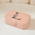 Elegante joyero portátil de cuero PU rosa con estampado floral de la letra L arriba - Mediano Doble Capa Estampado L / 16*11.5*5cm