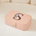 Joyero portátil de cuero PU rosa con un elegante diseño de letra S con flores - Mediano Doble Capa Estampado S / 16*11.5*5cm
