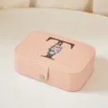 Joyero portátil de cuero PU rosa con diseño de letra T del alfabeto floral suave - Mediano Doble Capa Estampado T / 16*11.5*5cm
