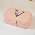 Joyero portátil de cuero PU rosa con letra V floral para anillos y aretes. - Mediano Doble Capa Estampado V / 16*11.5*5cm