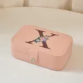 Joyero portátil de cuero PU rosa con estampado floral de la letra X para anillos - Mediano Doble Capa Estampado X / 16*11.5*5cm