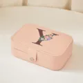 Elegante joyero portátil de cuero PU rosa con diseño de letra Y y flores impresas - Mediano Doble Capa Estampado Y / 16*11.5*5cm