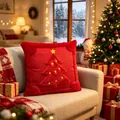 Red plush Christmas pillow cover with embroidered tree detail in a cozy living room - 45*45cm (Pillow Not Included) / New Red Large Tree