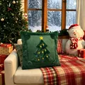 Close-up of green plush Christmas pillow with quilted tree design in cozy holiday setting - 45*45cm (Pillow Not Included) / New Green Large Tree