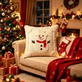 Festive cream knitted Christmas pillowcase featuring a cute 3D snowman plush design - 45*45cm (Pillow Not Included) / Christmas Snowman