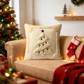 Cozy cream plush Christmas pillowcase with quilted tree design displayed on a sofa - 45*45cm (Pillow Not Included) / New Beige Large Tree