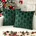 Festive dark green plush pillowcases with textured Christmas tree pattern for holiday decor - 45*45cm (Pillow Not Included) / Green Christmas Tree