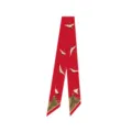 Red skinny silk scarf featuring traditional Chinese crane patterns for hair or bag - Red Crane Print (GF001-1) / 130cm