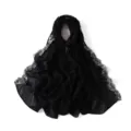 Detailed view of a black chiffon hijab with elegant white lace embroidery edging - 180cm / Black