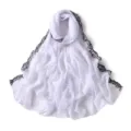 Close-up of elegant white pearl chiffon headscarf with exquisite black lace trim detail - 180cm / Pure White