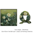 Detail of Van Gogh Wild Rose 53cm silk-like twill square scarf with oil painting print - Van Gogh - Wild Roses / 53cm x 53cm