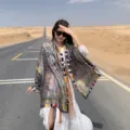 Intricate paisley pattern silk-like sun protection shawl for desert travel and beach - Multi-color Paisley / 180x90cm