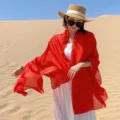 Elegant large red sun protection shawl scarf for desert travel and beach vacation - Deep Red / 180x90cm