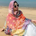 Ethnic style bohemian shawl for women with sun protection and colorful floral patterns - 180x100cm / Lattice Style Floral