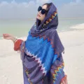 Vibrant ethnic style oversized cotton linen shawl scarf for travel and sun protection - 17