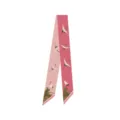 Vintage Chinese style pink silk scarf with crane and palace roof pattern detail - Pink Crane Print (GF001-2) / 130cm