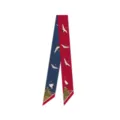 Detail of vintage red and navy skinny scarf featuring elegant white crane patterns - Red and Blue Crane Print (GF001-3) / 130cm