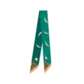 Retro Chinese style skinny scarf with white crane and palace patterns on dark green background - Dark Green Crane Print (GF001-4) / 130cm