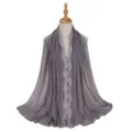 Elegant gray chiffon hijab headscarf featuring delicate white lace floral border trim - 180cm / Gray