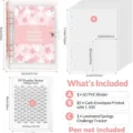 Kit completo de desafío de ahorro de 100 sobres con carpeta de PVC A5 y sobres de efectivo - 25 Páginas Interiores + 1 Tarjeta de Seguimiento / Estilo Sakura A5 (Oro Rosa)